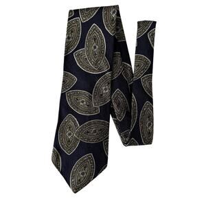 Burberrys of London Vintage Paisley Tie Navy Blue Gold Business Suit